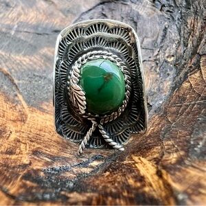 925 Sterling Silver Turquoise Cowboy Hat Ring Size 8.5 • Southwestern •
